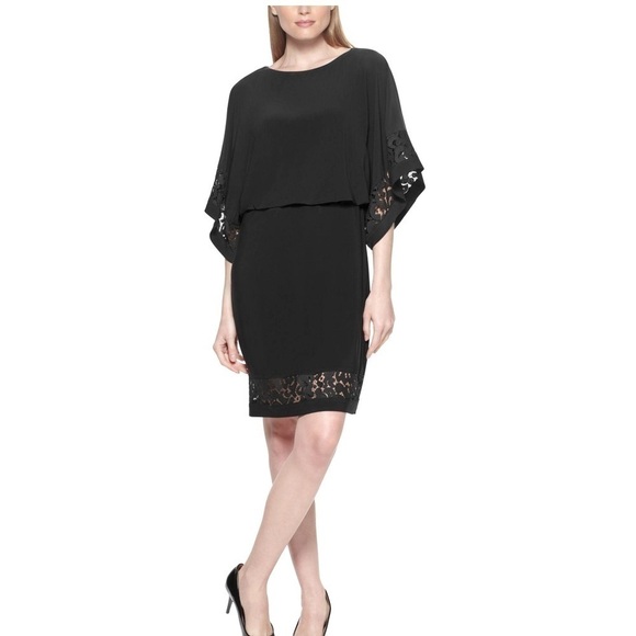 JESSICA HOWARD Womens Lace Solid Elbow Sleeve Boat Neck Knee Length dress size 8 - Picture 3 of 14